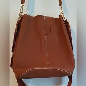 HOBO BUCKET BAG BROWN SUEDE/LEATHER with CONTRASTING STITCHING  EUC